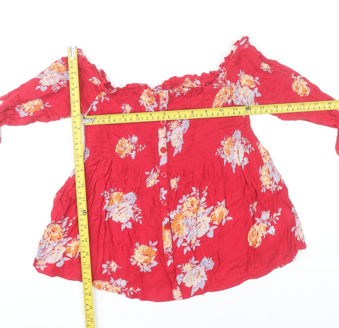 Pins and Needles Women’s Red Floral Off Shoulder Blouse XS Boho Style