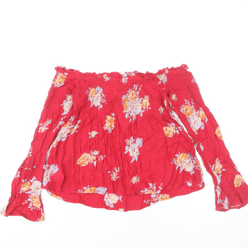 Pins and Needles Women’s Red Floral Off Shoulder Blouse XS Boho Style