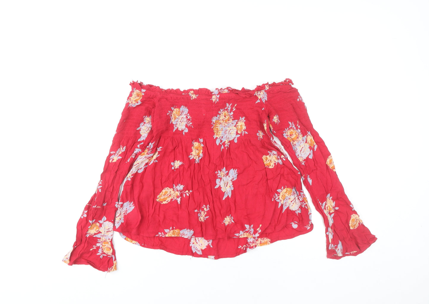 Pins and Needles Women’s Red Floral Off Shoulder Blouse XS Boho Style