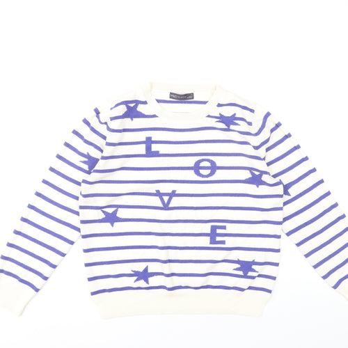 Marks and Spencer Women’s Blue Striped LOVE Jumper Size 12