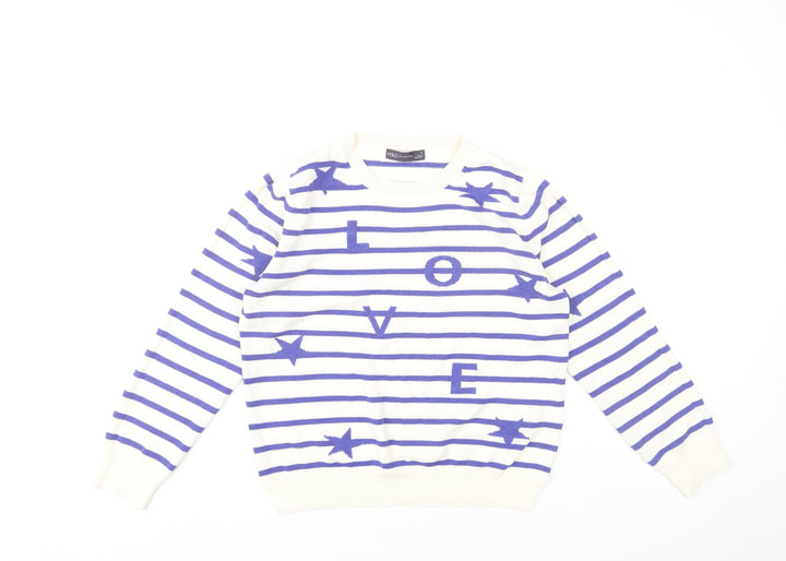 Marks and Spencer Women’s Blue Striped LOVE Jumper Size 12