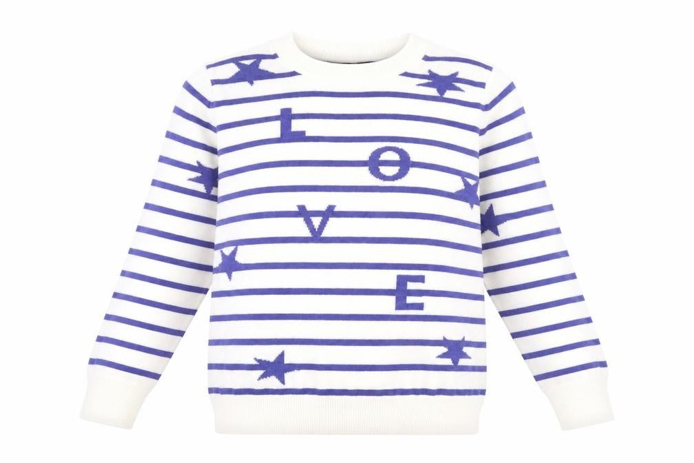 Marks and Spencer Women’s Blue Striped LOVE Jumper Size 12