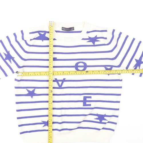 Marks and Spencer Women’s Blue Striped LOVE Jumper Size 12
