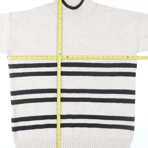 Next Women’s Beige Black Striped Pullover Jumper L Mock Neck Knitwear
