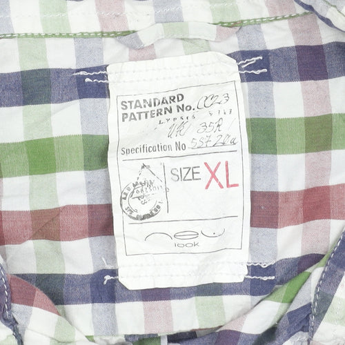 New Look Men’s Multicoloured XL Button-Up Short Sleeve Check Shirt