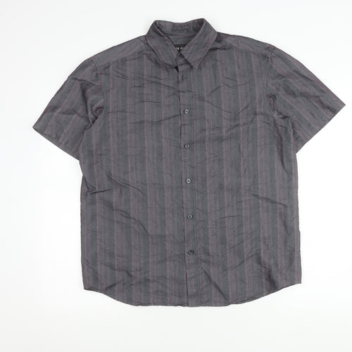 Marks and Spencer Men’s Grey Striped Short Sleeve Regular Fit Shirt M 38-40 in