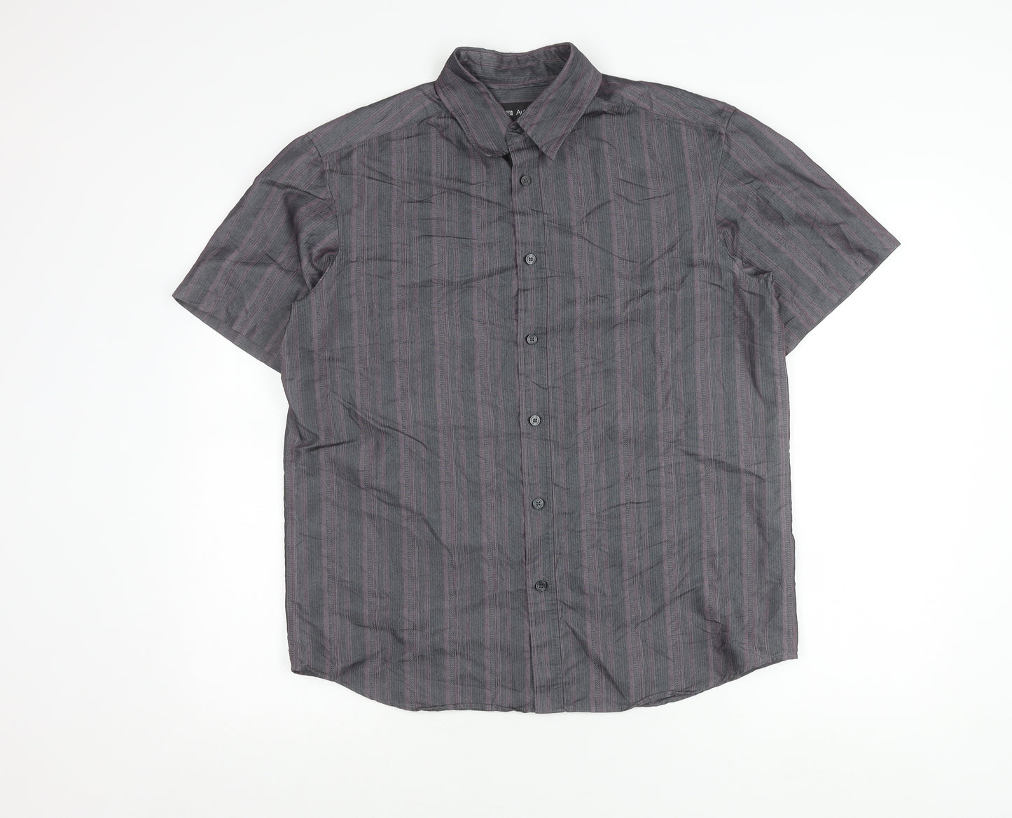 Marks and Spencer Men’s Grey Striped Short Sleeve Regular Fit Shirt M 38-40 in