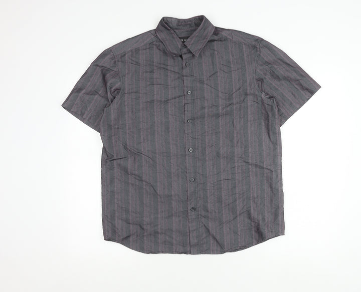 Marks and Spencer Men’s Grey Striped Short Sleeve Regular Fit Shirt M 38-40 in