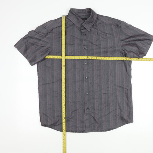 Marks and Spencer Men’s Grey Striped Short Sleeve Regular Fit Shirt M 38-40 in