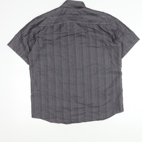 Marks and Spencer Men’s Grey Striped Short Sleeve Regular Fit Shirt M 38-40 in