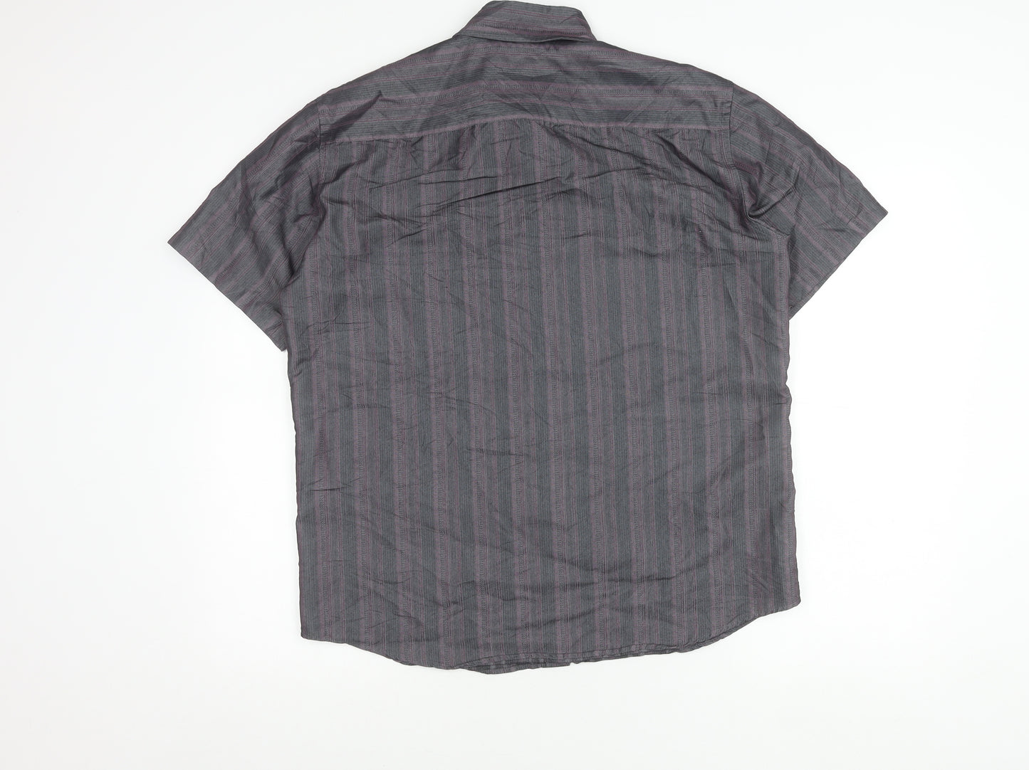 Marks and Spencer Men’s Grey Striped Short Sleeve Regular Fit Shirt M 38-40 in
