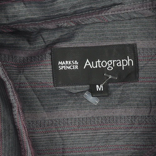 Marks and Spencer Men’s Grey Striped Short Sleeve Regular Fit Shirt M 38-40 in