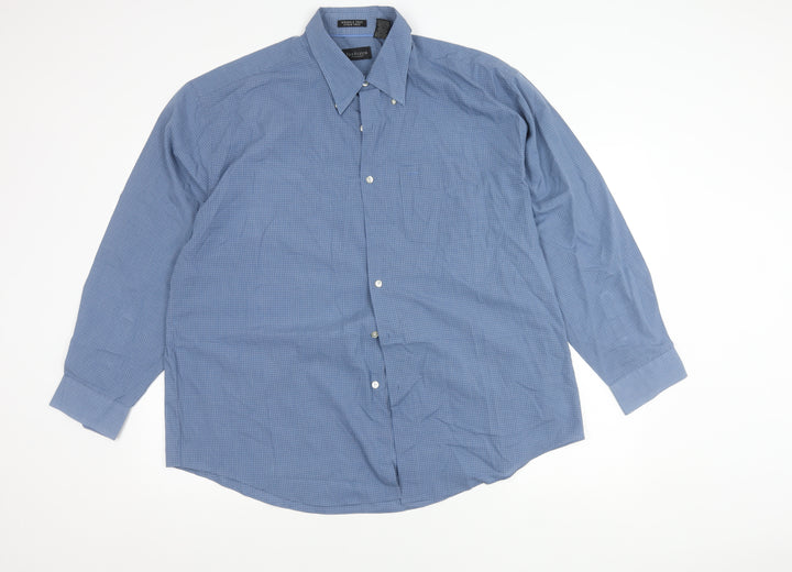 Van Heusen Men's Blue XL Button-Down Check Long Sleeve Shirt