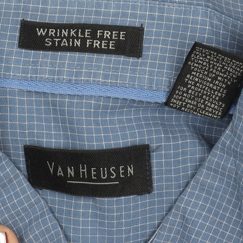 Van Heusen Men's Blue XL Button-Down Check Long Sleeve Shirt