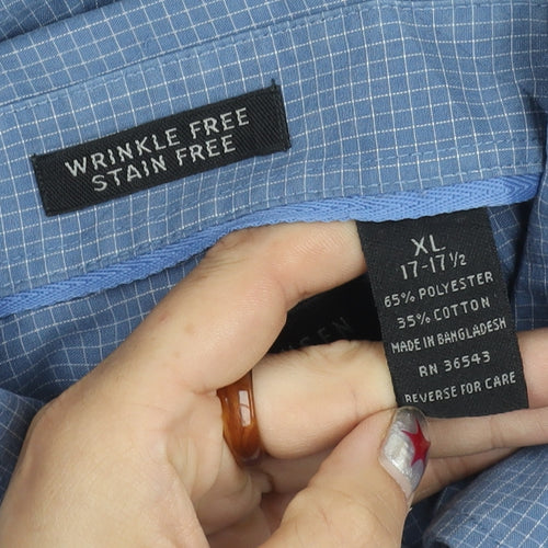 Van Heusen Men's Blue XL Button-Down Check Long Sleeve Shirt