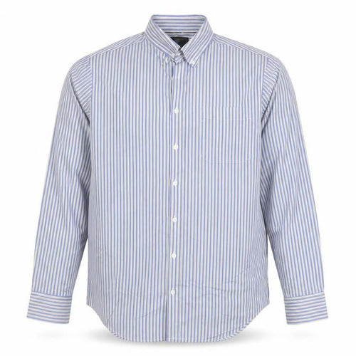 Marks and Spencer Men's Blue Striped Cotton Button-Up Shirt 15.5 Regular Fit