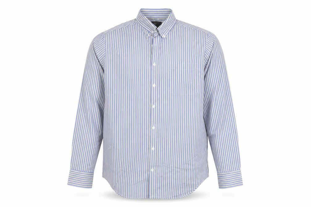 Marks and Spencer Men's Blue Striped Cotton Button-Up Shirt 15.5 Regular Fit