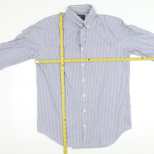 Marks and Spencer Men's Blue Striped Cotton Button-Up Shirt 15.5 Regular Fit