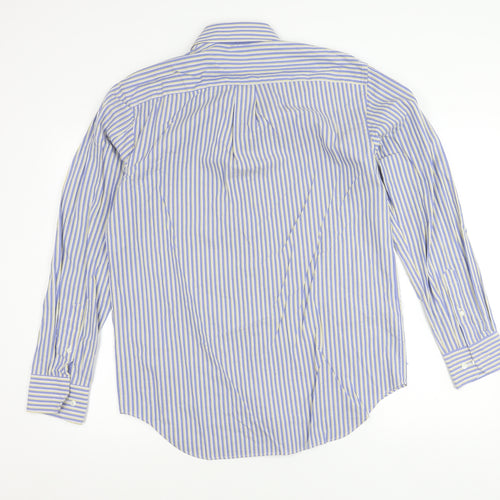 Marks and Spencer Men's Blue Striped Cotton Button-Up Shirt 15.5 Regular Fit