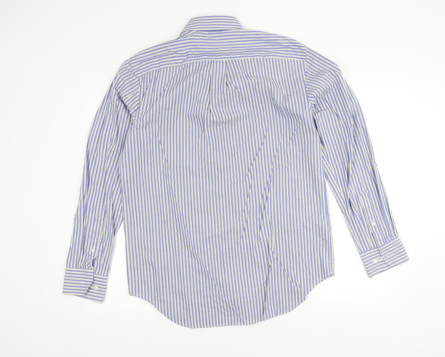 Marks and Spencer Men's Blue Striped Cotton Button-Up Shirt 15.5 Regular Fit