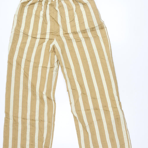 Zara Women’s Beige Striped Wide-Leg Trousers L Elastic Waist