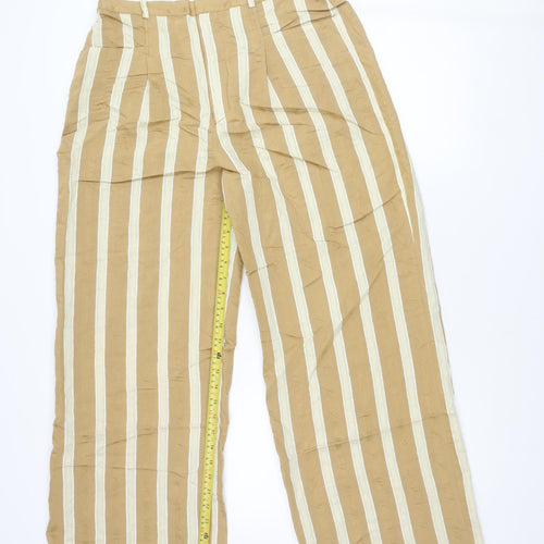 Zara Women’s Beige Striped Wide-Leg Trousers L Elastic Waist