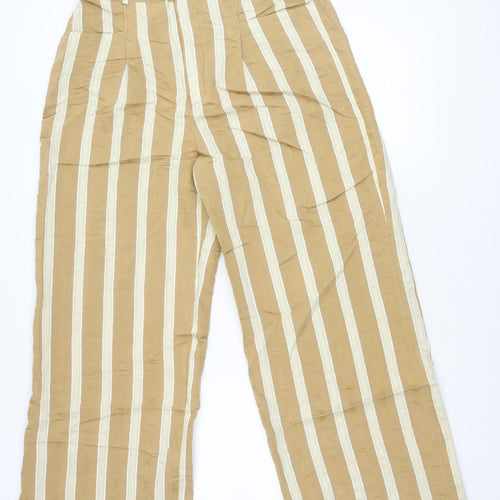 Zara Women’s Beige Striped Wide-Leg Trousers L Elastic Waist