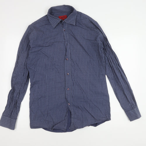 Hugo Boss Men’s Blue Striped Cotton Long Sleeve Button-Up Shirt M