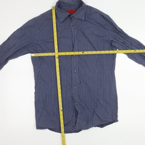 Hugo Boss Men’s Blue Striped Cotton Long Sleeve Button-Up Shirt M