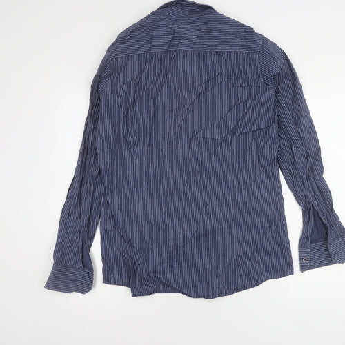 Hugo Boss Men’s Blue Striped Cotton Long Sleeve Button-Up Shirt M