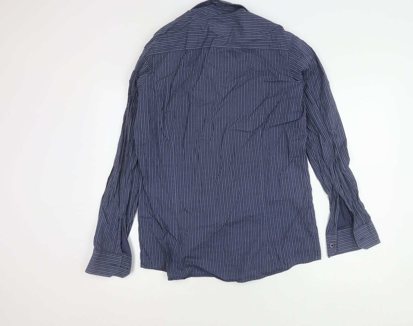 Hugo Boss Men’s Blue Striped Cotton Long Sleeve Button-Up Shirt M