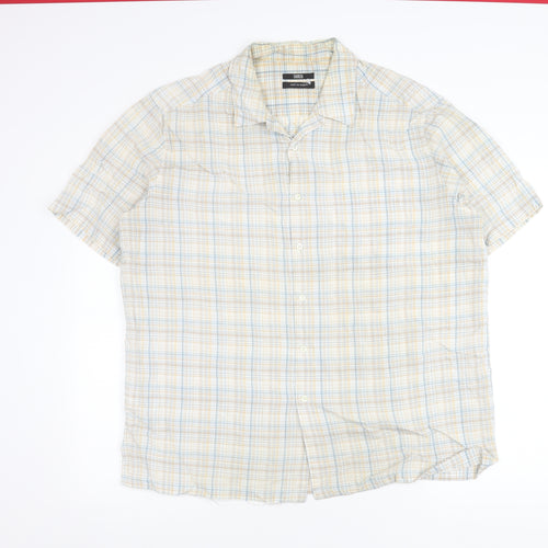 Marks and Spencer Men’s Beige Check XL Short Sleeve Button-Up Shirt 44-46 in