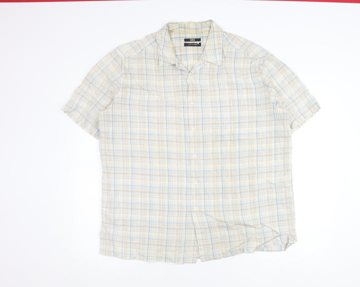 Marks and Spencer Men’s Beige Check XL Short Sleeve Button-Up Shirt 44-46 in