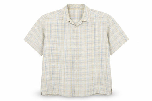 Front view of Marks & Spencer Men’s Beige Check XL Short Sleeve Button-Up Shirt 44-46 in
