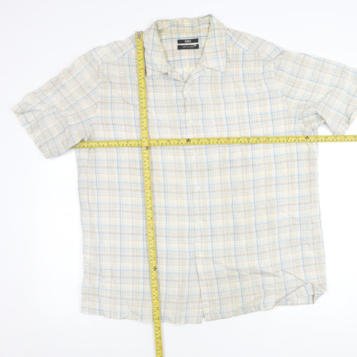 Marks and Spencer Men’s Beige Check XL Short Sleeve Button-Up Shirt 44-46 in