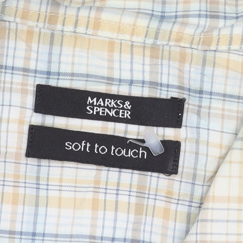 Marks and Spencer Men’s Beige Check XL Short Sleeve Button-Up Shirt 44-46 in