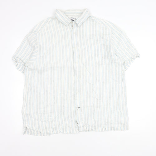 Marks and Spencer Men’s Blue Striped Linen XL Short Sleeve Shirt 44-46 in