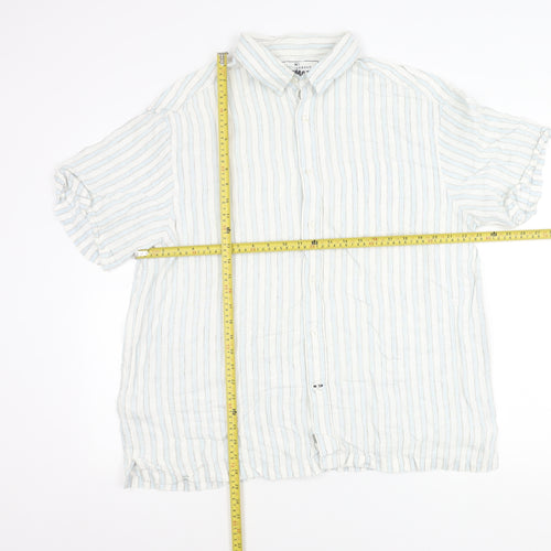 Marks and Spencer Men’s Blue Striped Linen XL Short Sleeve Shirt 44-46 in