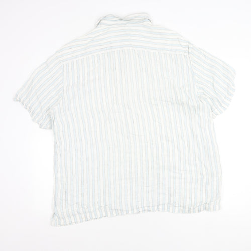 Marks and Spencer Men’s Blue Striped Linen XL Short Sleeve Shirt 44-46 in