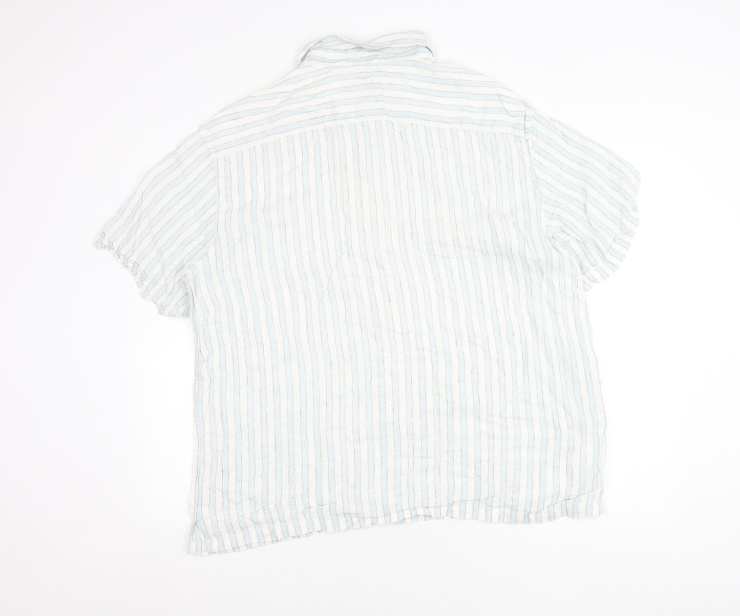 Marks and Spencer Men’s Blue Striped Linen XL Short Sleeve Shirt 44-46 in