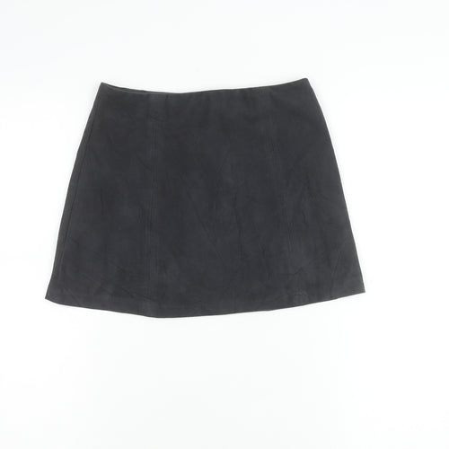 Next Girls Black Suede Look A-Line Skirt 11 Years Button Front Pockets