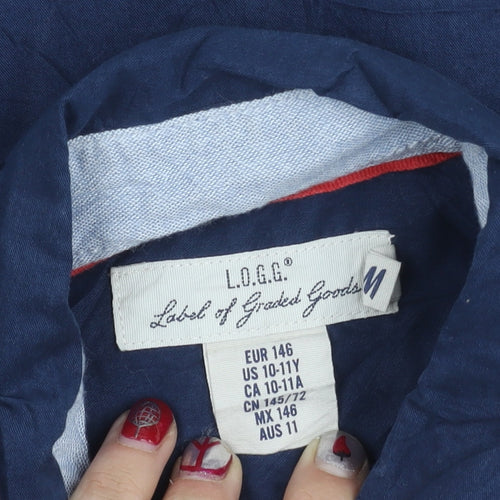 L.O.G.G Boys Blue 11 Years Button-Down Cotton Shirt Long Sleeve Casual
