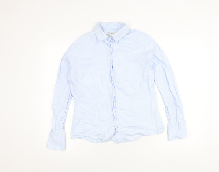 Austin Reed Womens Blue Cotton Button-Up Shirt Size 12 Long Sleeve