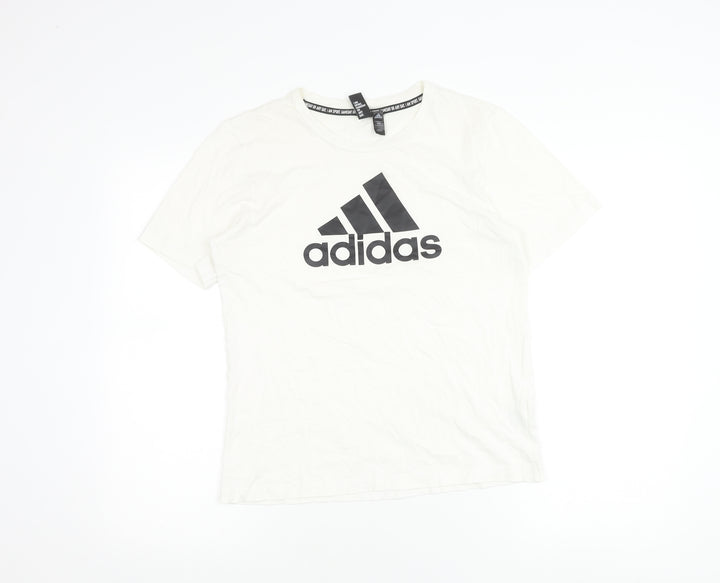 Adidas Boys White Cotton Logo T-Shirt Size 164 Short Sleeve Sports Tee