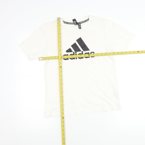 Adidas Boys White Cotton Logo T-Shirt Size 164 Short Sleeve Sports Tee