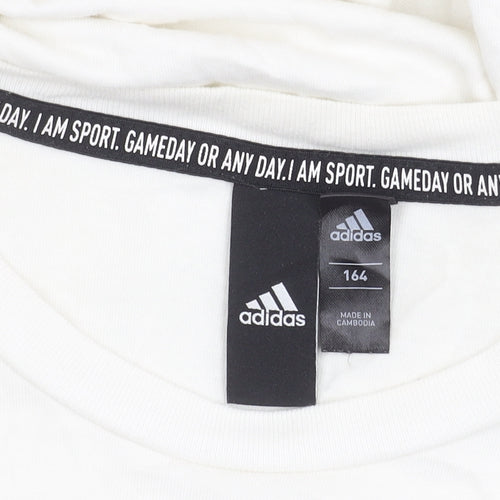 Adidas Boys White Cotton Logo T-Shirt Size 164 Short Sleeve Sports Tee