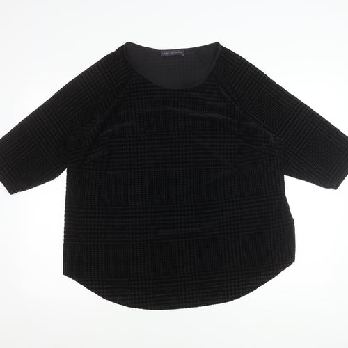 Marks and Spencer Women Black Size 22 Tunic Velvet Check Blouse