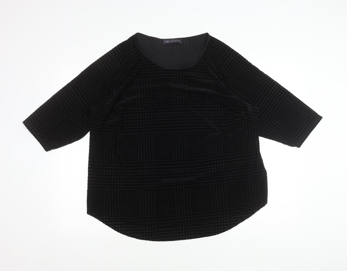 Marks and Spencer Women Black Size 22 Tunic Velvet Check Blouse