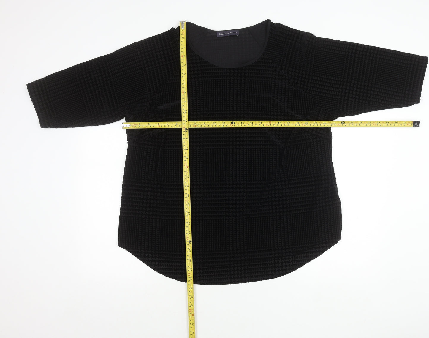 Marks and Spencer Women Black Size 22 Tunic Velvet Check Blouse