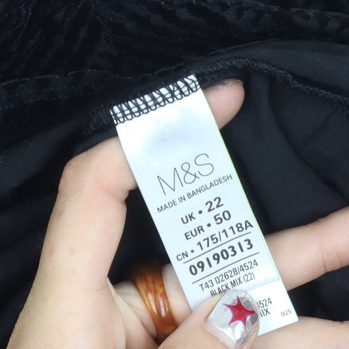 Marks and Spencer Women Black Size 22 Tunic Velvet Check Blouse